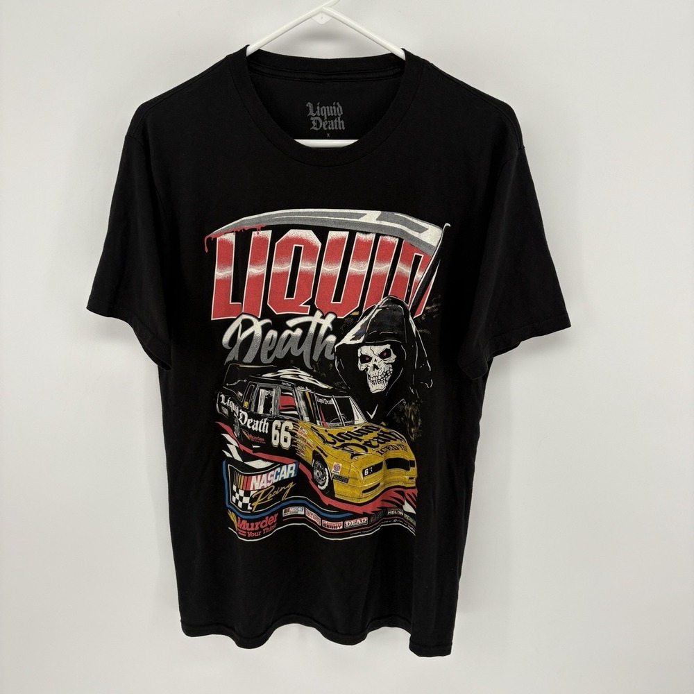 Liquid Death x NASCAR Grim Reaper Graphic T-Shirt Short Sleeve Black Skull Men M